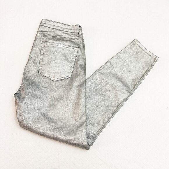 Zara Silver Metallic Gray Silver Denim Skinny Zip Up Jeans Size 8 - Picture 8 of 8
